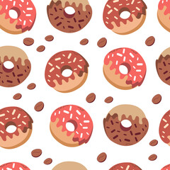  coffee Sweet summer seamless pattern with donuts vector illustrations