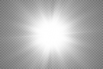 Special lens flash, light effect. The flash flashes rays and searchlight. illust.White glowing light. Beautiful star Light from the rays. The sun is backlit. Bright beautiful star. Sunlight.	