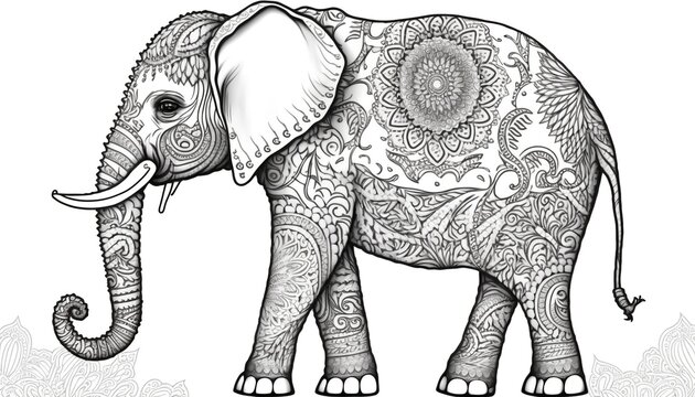 a cute coloring book for children that is still black and white, but waiting for colors and then it will become a wonderful colorful elephant