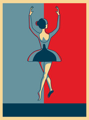 Minimalistic poster with a dancing ballerina. Vector illustration