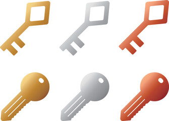 鍵のアイコン6種セット　メタリック
