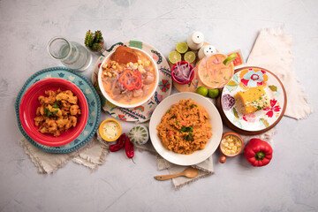 Sea food ceviche Assorted food plates Peru traditional comfort food buffet table