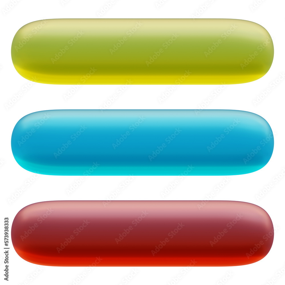 Poster set of round rectangle shape buttons in 3d render