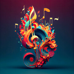 Abstract 3d composition of musical symbols on blright background