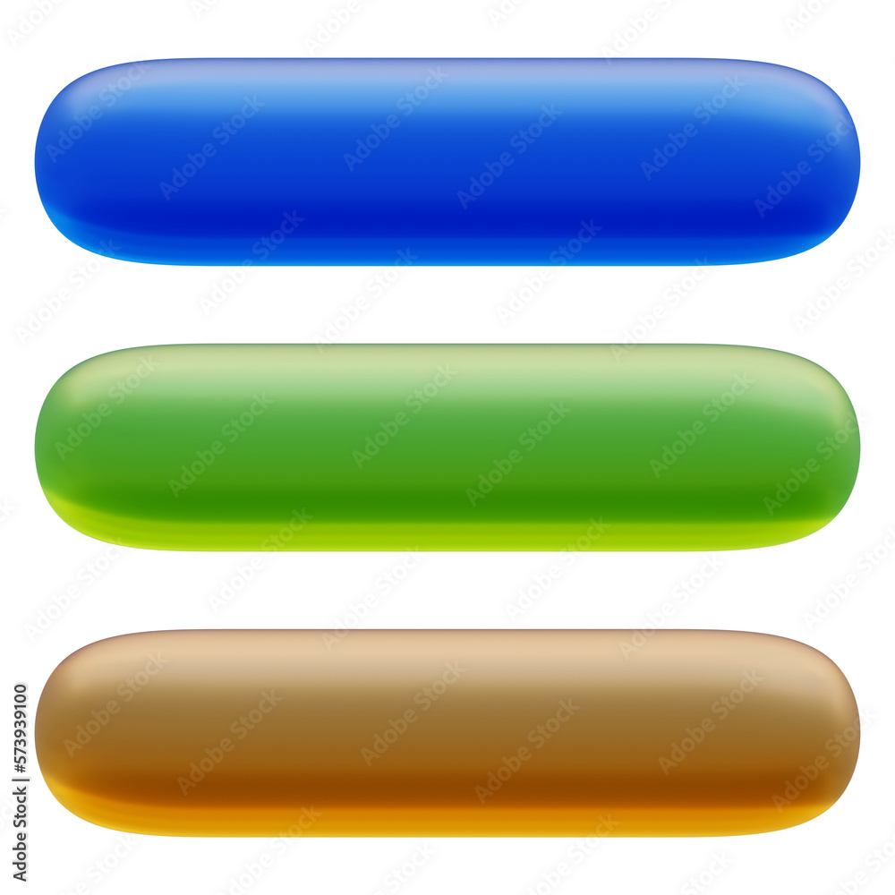 Poster set of round rectangle shape buttons in 3d render
