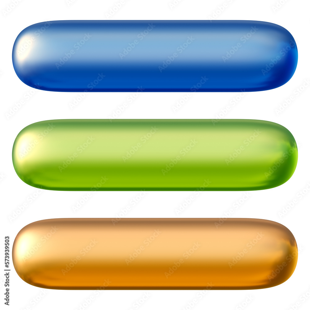 Poster set of round rectangle shape buttons in 3d render
