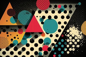 Geometric background with triangles and circles, retro 80's style. Generative AI