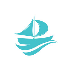 Sailboat boat on sea ocean wave with logo design