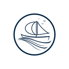 Sailboat boat on sea ocean wave with logo design