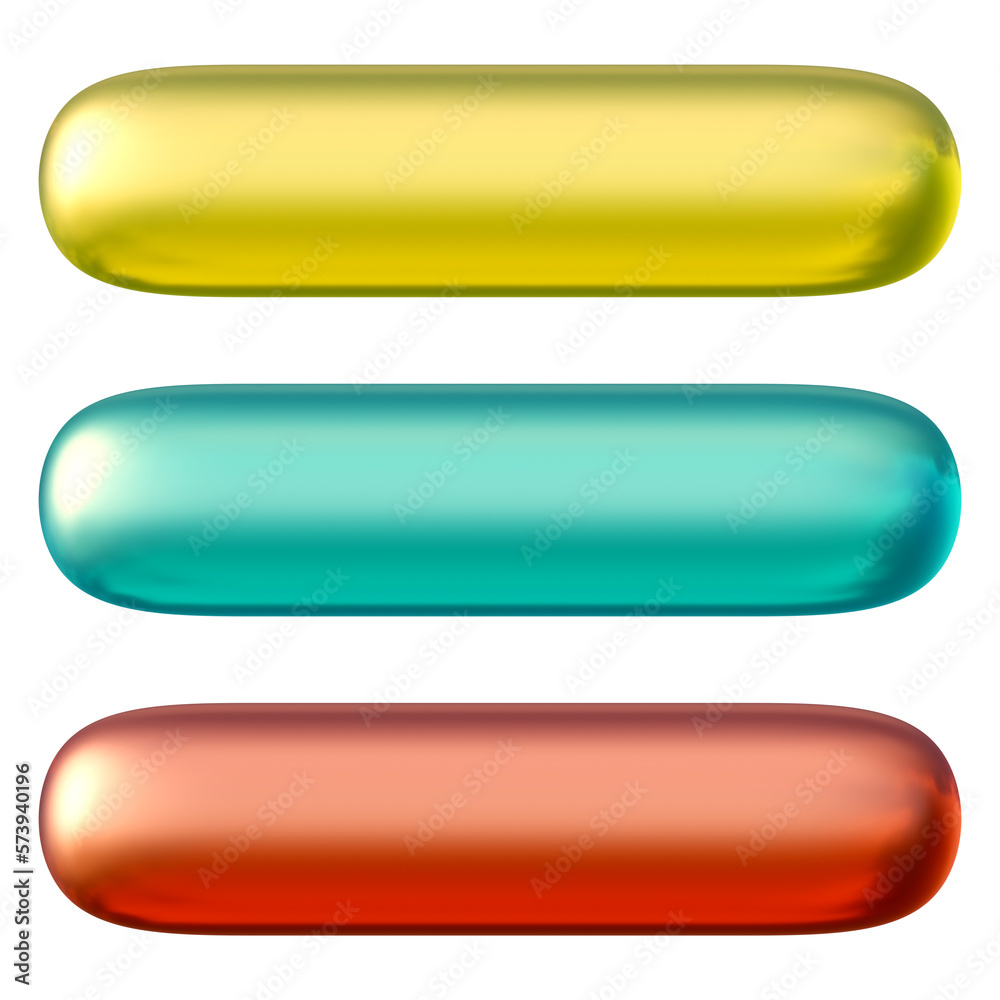 Poster set of round rectangle shape buttons in 3d render