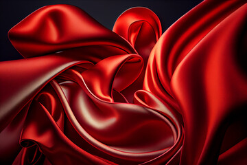 Fototapeta premium Red silk satin fabric. Generative AI