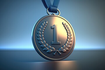 Gold medal illustration with number 1, blue background. Generative AI