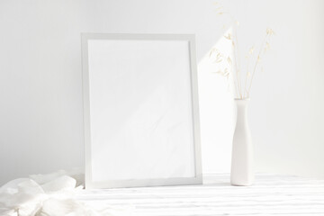 White frame mockup with white vase