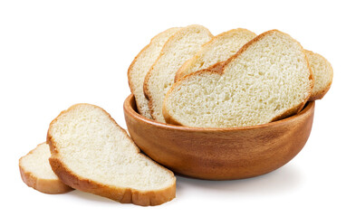 Sliced bread in a wooden plate on a white background. isolated - 573941588
