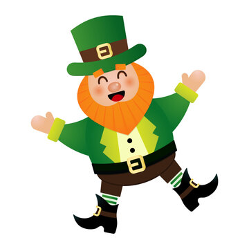 Happy Saint Patrick's Day. Jumping Laughing Leprechaun vector template