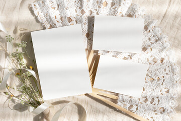 Set of invitation cards mockup with fan