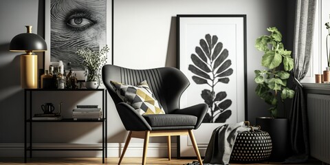 Sleek and Modern Scandinavian Living Room Composition. Ai generative