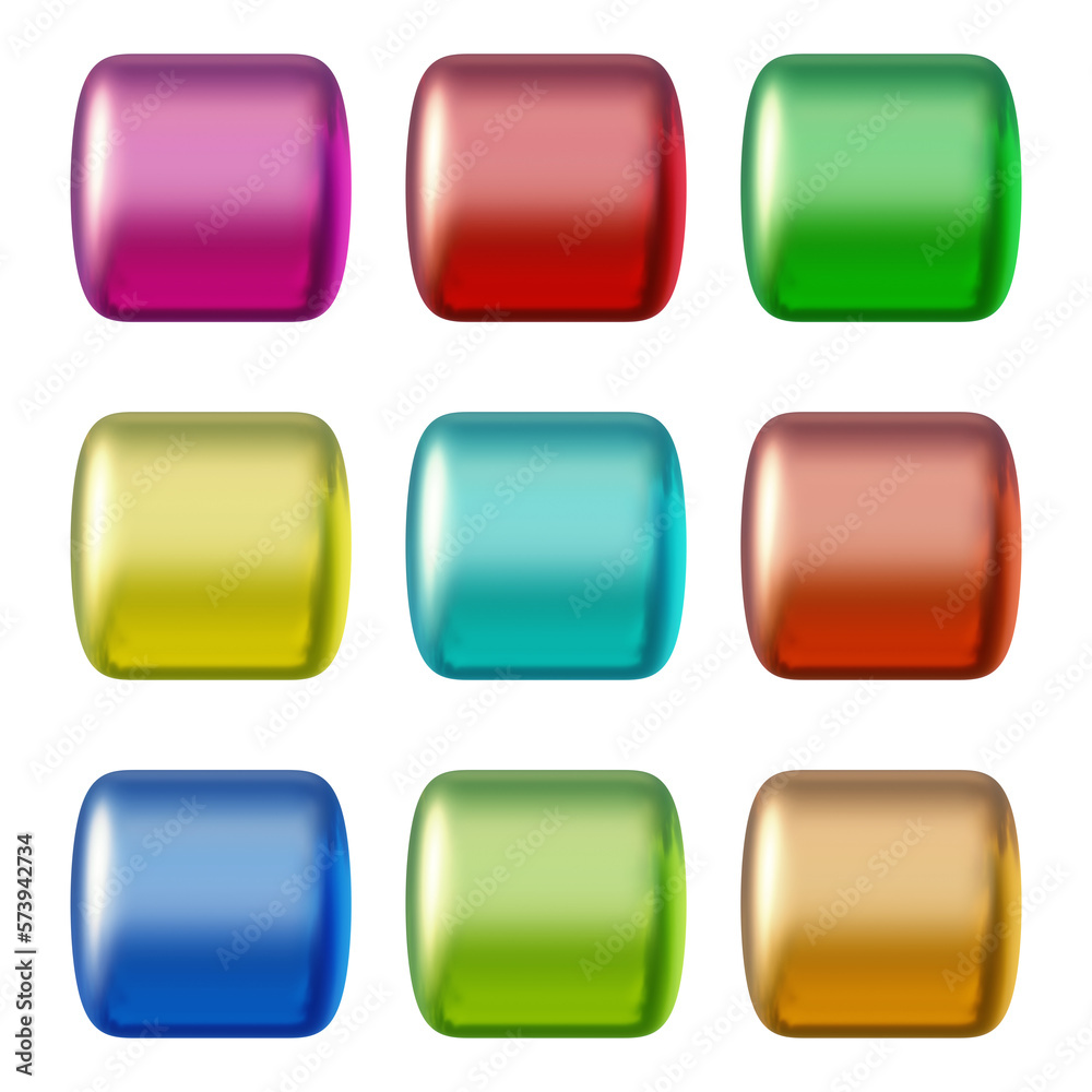Poster set of round square shape buttons in 3d render