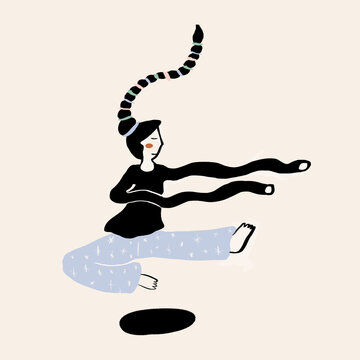 Vector illustration of karate woman in pajamas