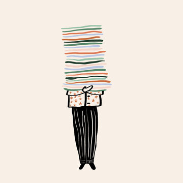 Image of anonymous person with stack of books