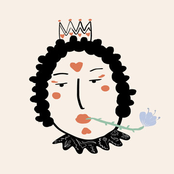 Vector illustration of Queen of Hearts in crown