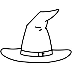 Linear icon of a witch or wizard's hat for Halloween in doodle style