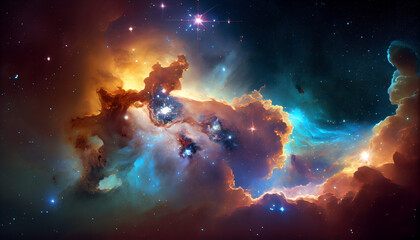 Fototapeta na wymiar Cosmic Beauty, Interstellar Clouds and Starry Nebula in Deep Space. Generative AI