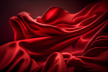 Red silk satin fabric. Generative AI