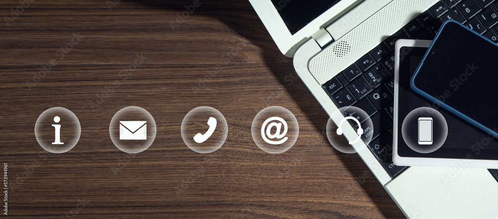 Canvas Prints computer with a contact symbols. internet. communication