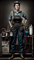 Fototapeta na wymiar A professional plumber woman working. Gender diversification in professions. World plumbing day. Ai generated.