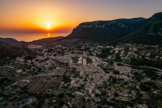 Picturesque scenery of town in sunset
