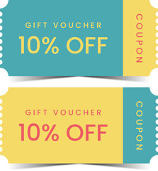 Gift voucher, gift coupon template with ruffle edges. Coupon mockup with 10 percent off