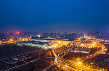 Fototapeta na wymiar Aerial view of the new railway station in Shijiazhuang, Hebei province