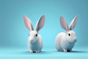 Fototapeta premium White rabbit ear on pastel blue background. Easter day. 3d rendering. Generative AI