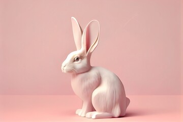 Obraz premium White rabbit ear on pastel pink background. Easter day. 3d rendering. Generative AI
