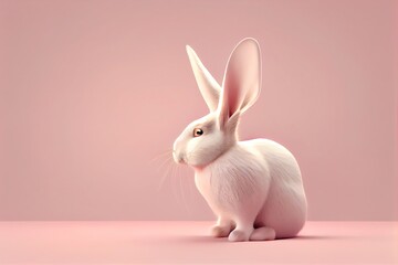White rabbit ear on pastel pink background. Easter day. 3d rendering. Generative AI