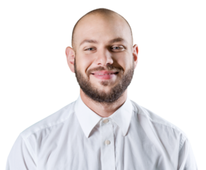 Happy smiling young bread man