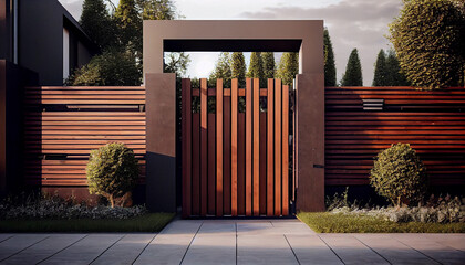 Brown automatic wooden entry door