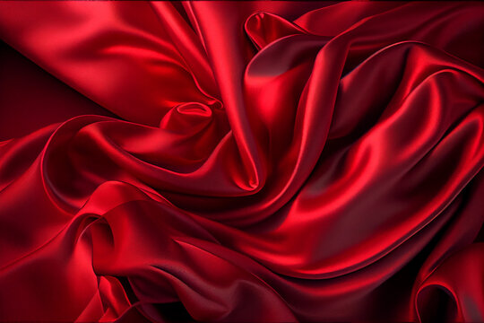 Red silk satin fabric. Generative AI