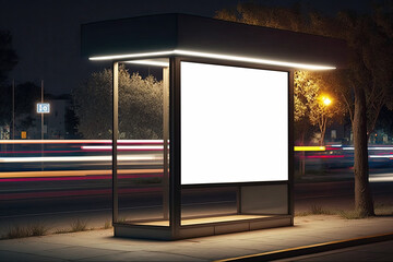  Mockup of blank advertising light box on the bus stop. Generative Ai