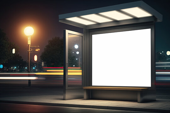  Mockup of blank advertising light box on the bus stop. Generative Ai