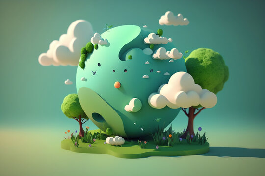 illustration earth day cute style landscape green, for book cover, wallpaper earh day, presentation, community green earth