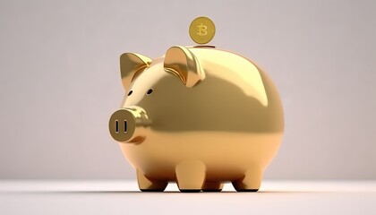  a gold piggy bank with a bitcoin on top of it.  generative ai