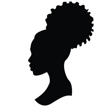 recommend clip art: African american woman with afro hair style icone. Vector icon for beauty industry. 