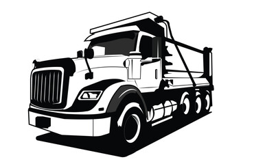 truck isolated on white background, Dump truck vector on black and white background, dump truck silhouette