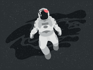 Astronaut floating in abstract space design with abstract shapes and stars behind