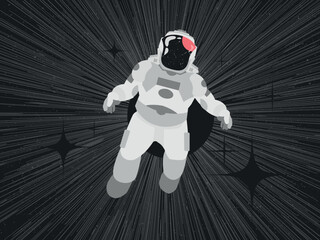 Astronaut floating in abstract space on dark background