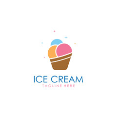 Ice Cream Illustration Logo Template with Simple Vector Concept.