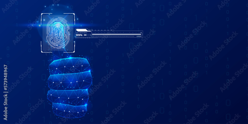 Fototapete Technology cybersecurity concept, digital security encryption by low poly hand wireframe to scan identity then downloading and accept coding, password vector background.