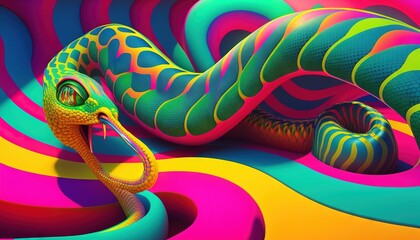  a colorful snake with a long tongue sticking out of it's mouth.  generative ai